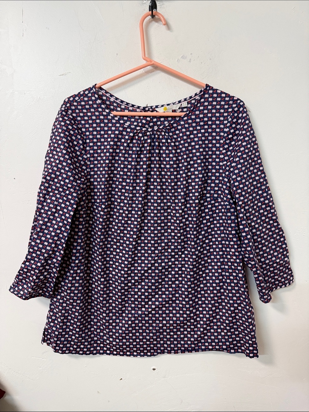 Boden Navy Pink and White Floral Dot Long Sleeve Dress
